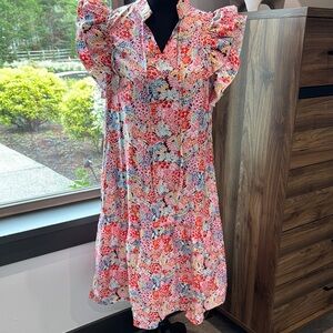 Floral Ruffle Sleeve Dress L